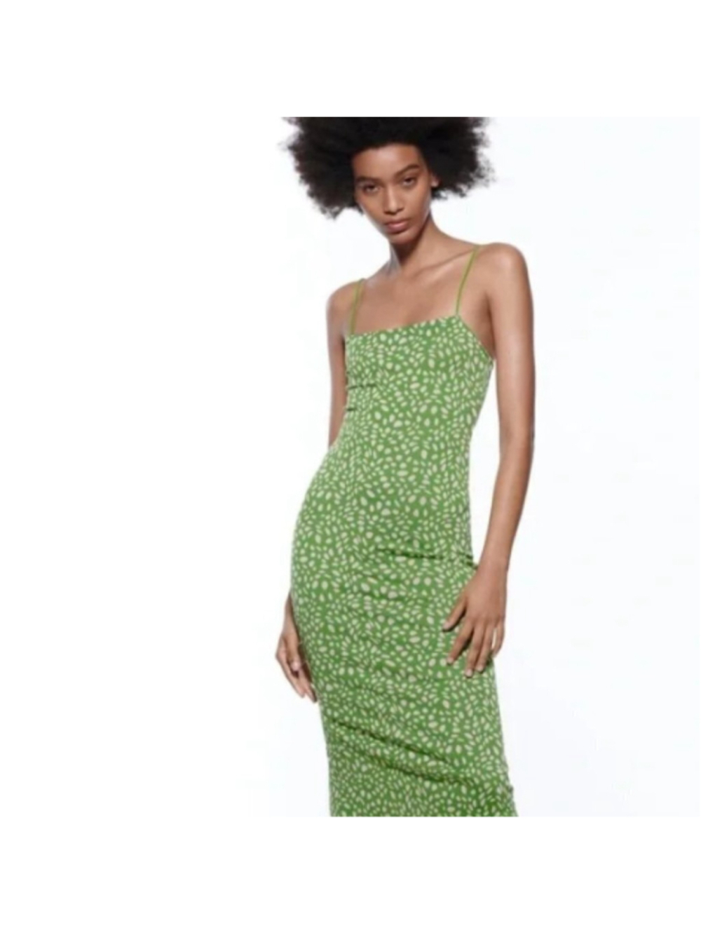 Zara Jacquard Green Dress Size Small